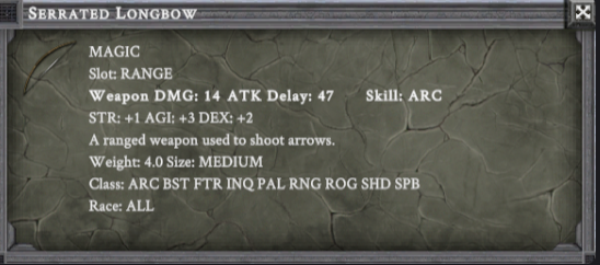 SERRATED LONGBOW item card